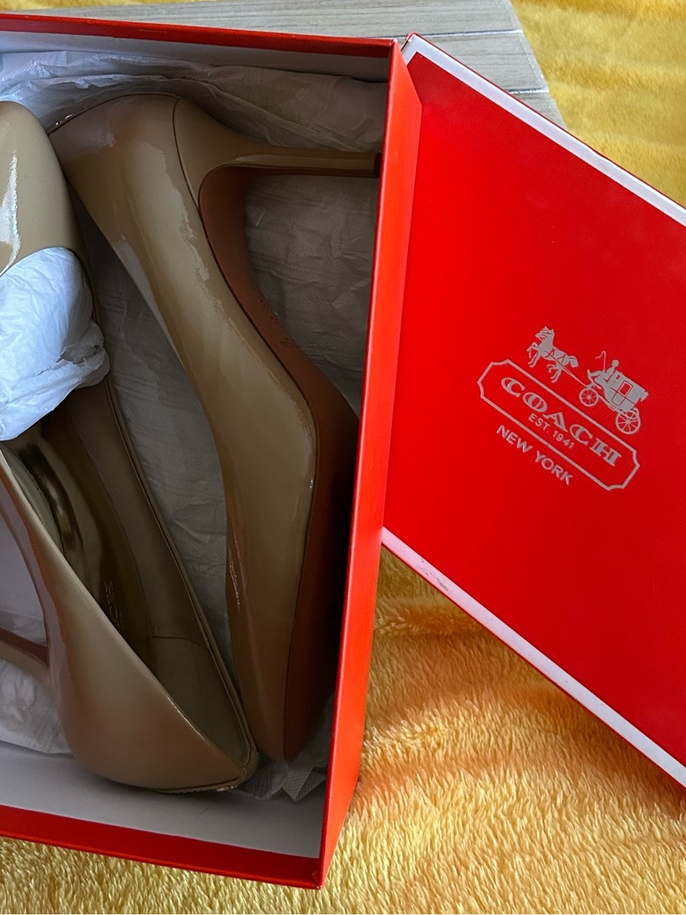 Coach Patent Leather Nude Beige Pointed-Toe Pumps
